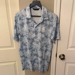 Travis Mathew Light Blue and White Patterned Polo